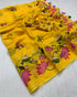 Yellow Lotus Bloom Pichwai Linen Saree for Women