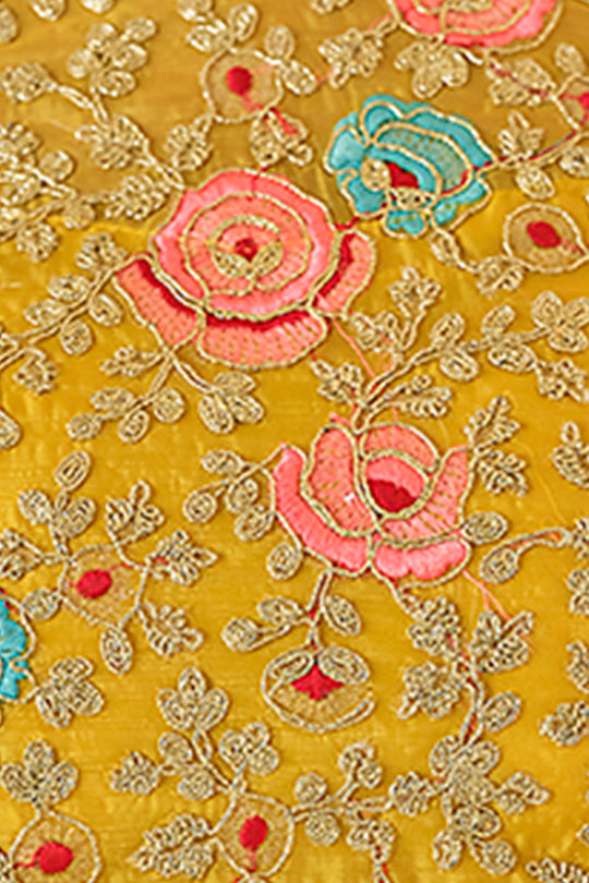 Yellow Organza Embroidered Saree with Unstitched Net Blouse