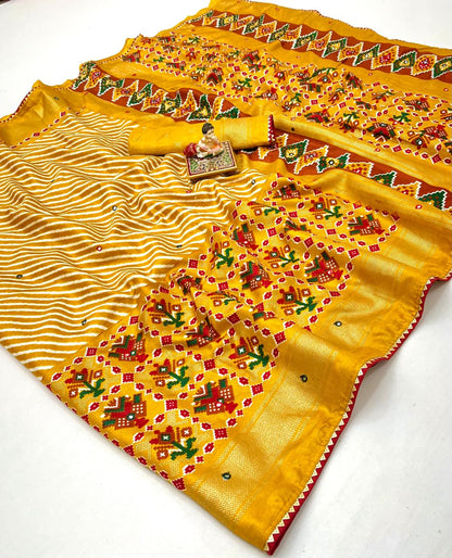 Designer Yellow Patola Border Pashmina Silk Saree for Women