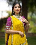 Yellow Purple Chinon Silk Mirror Work Lehenga Choli Set