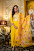 Yellow Rayon Kurta Set with Floral Organza Dupatta for Women
