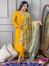 Yellow Readymade Chanderi Embroidered Salwar Suit for Women